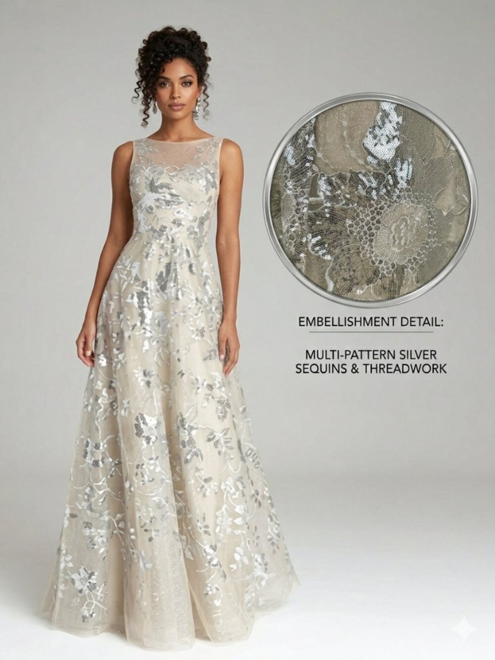 Teri Jon by Rickie Freeman Embellished Metallic Floral Jacquard Gown - 209043